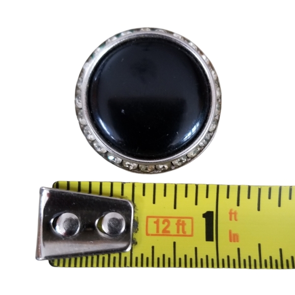 Vintage Signed Lisner Black Lucite Rhinestone Silver Tone Clip Earrings - Picture 9 of 12